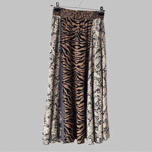 Carole Little Tiger Print Patchwork  Pleated Midi Skirt